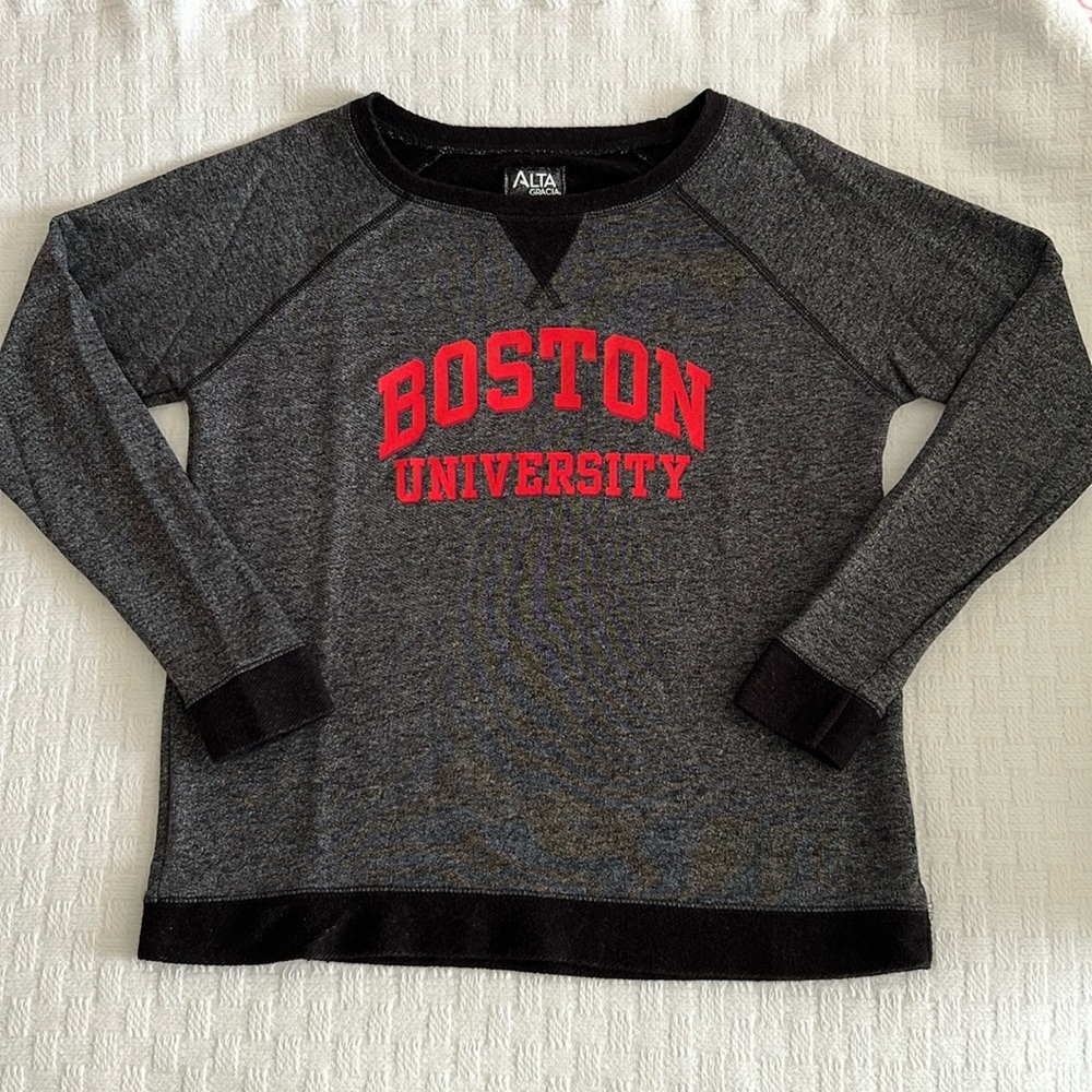 Boston University Wide/Boatneck Sweatshirt- Women’s Large - Heather Black/Black